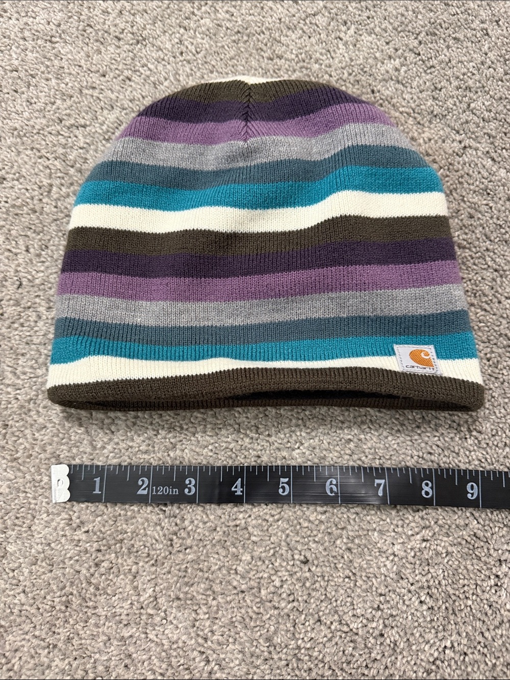 Carhartt Striped Beanie w/ Fleece Lining in Teal, Purple, Gray, Brown, Cream